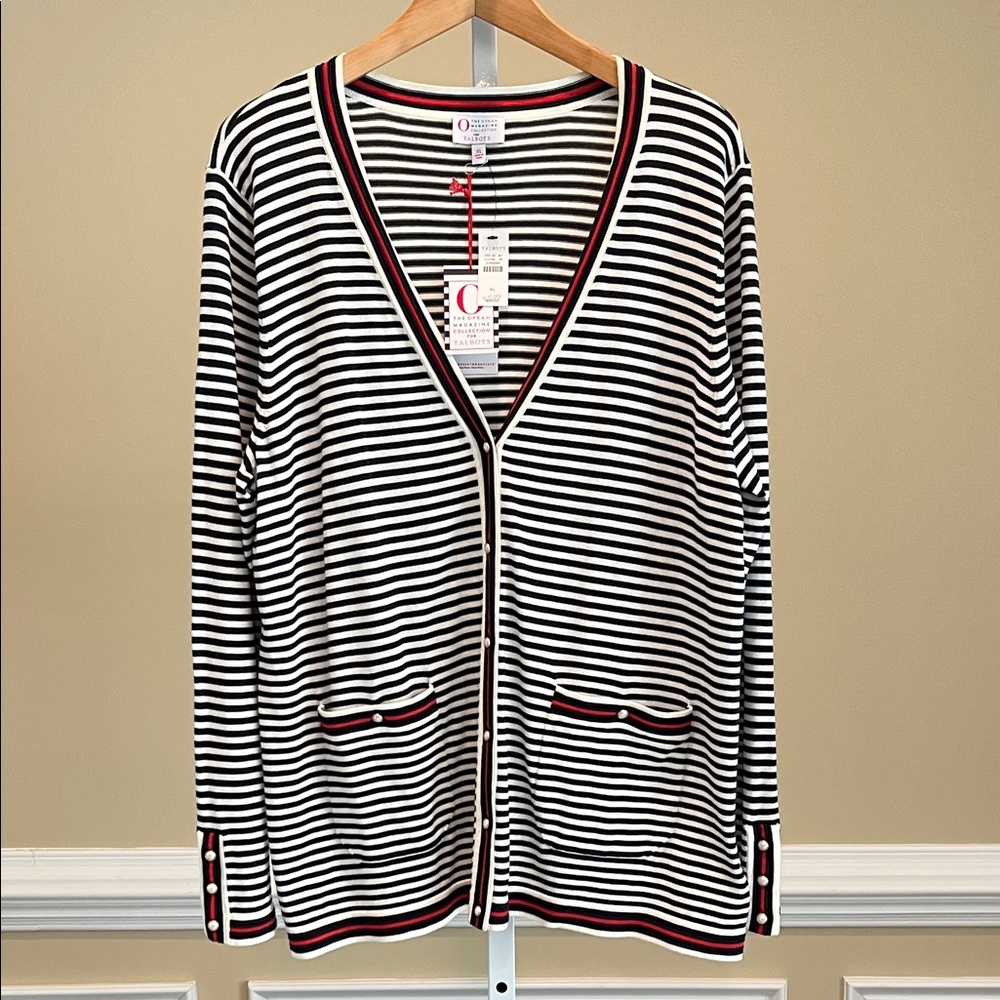 O, The Oprah Magazine Collection for Talbots Embroidered Stripe Cardigan Size XL